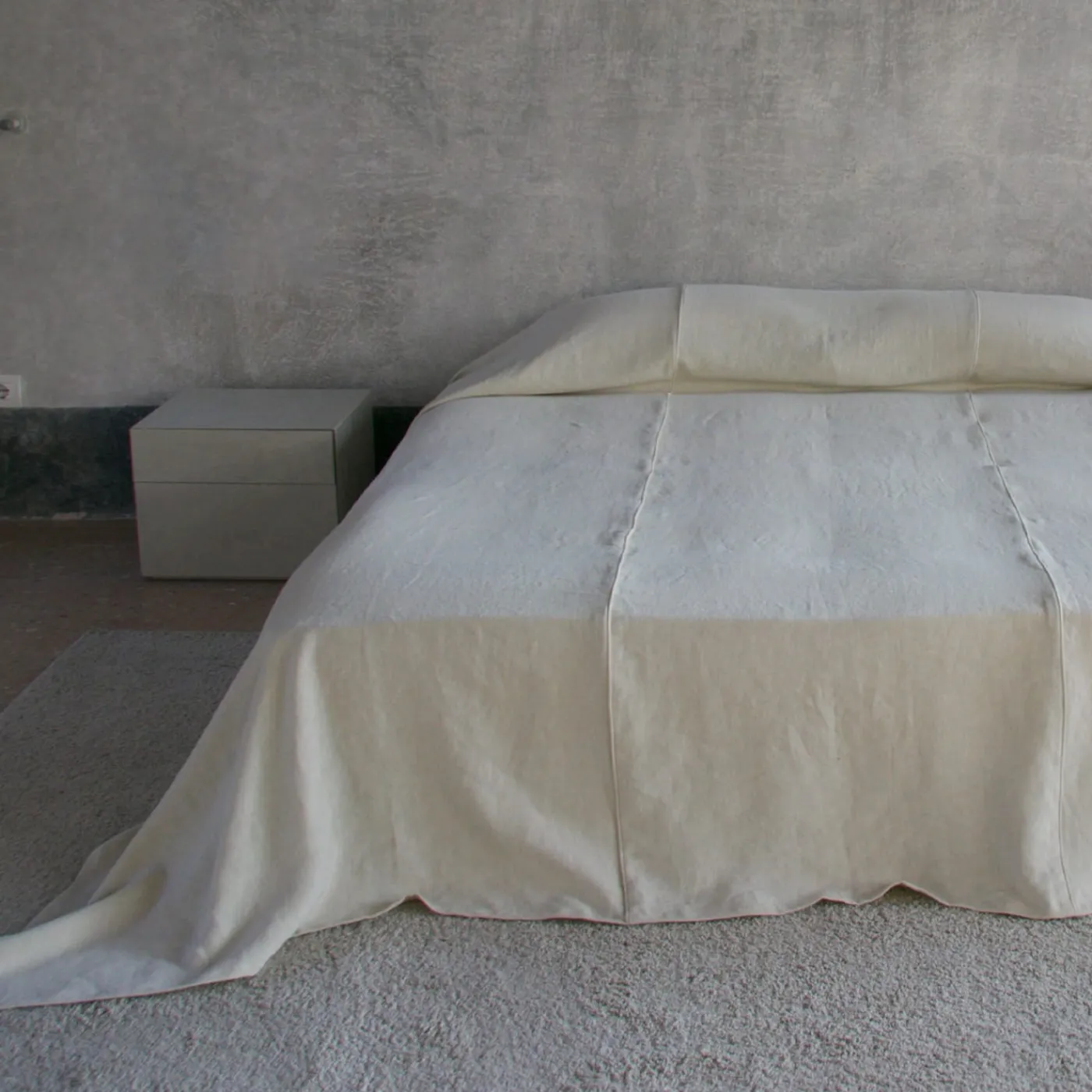 Once Milano Copriletto in lino pesante crema con profili> Biancheria Da Letto