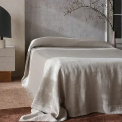 Once Milano Copriletto in lino pesante crema con profili><noscript><img width=