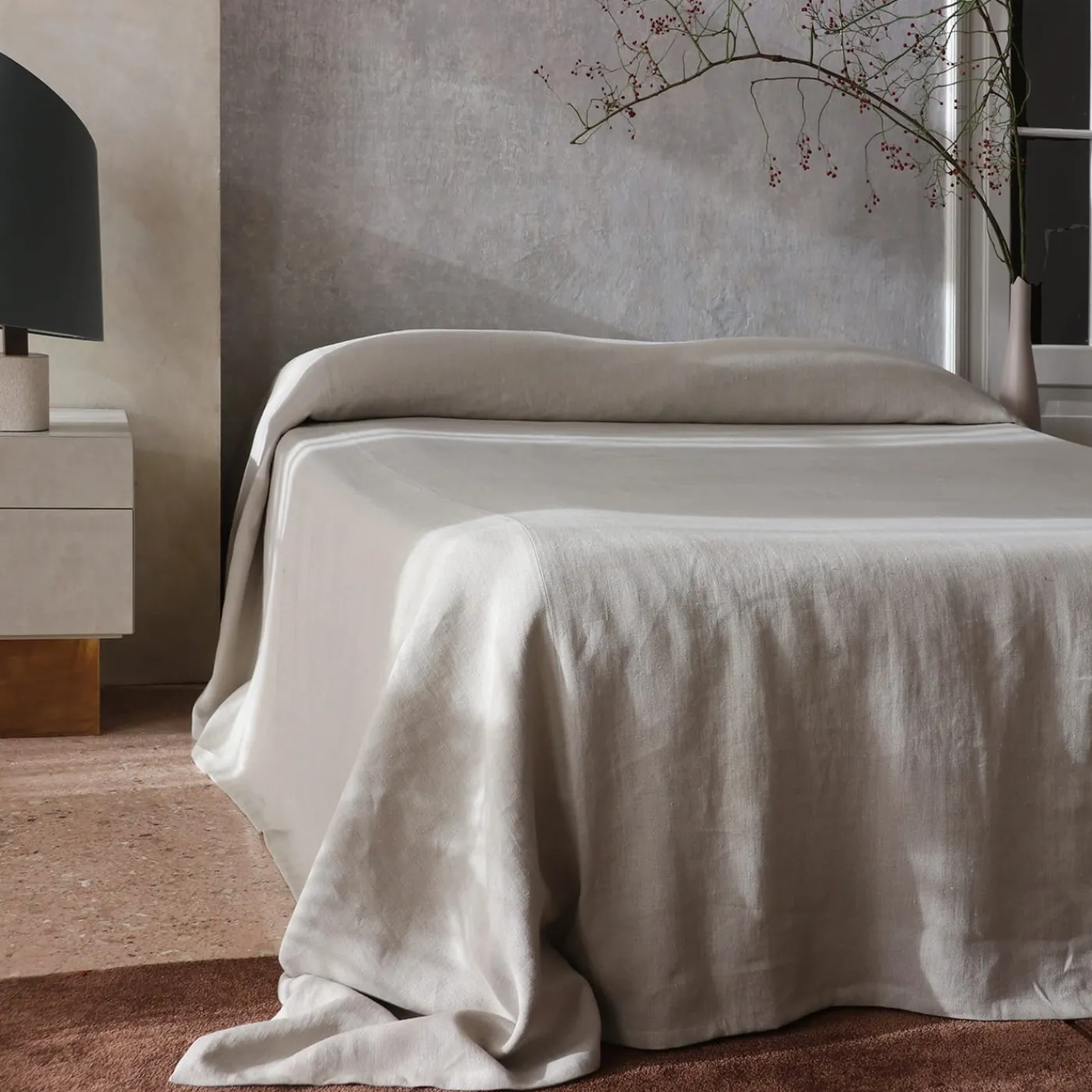 Once Milano Copriletto in lino pesante crema con profili> Biancheria Da Letto