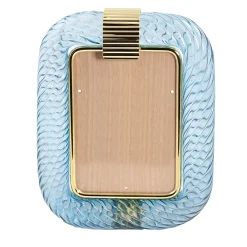 Bottega Veneziana Cornice con Struttura in Ottone Lucido e Vetro a Torciglione Laguna Azzurro Chiaro> Cornici