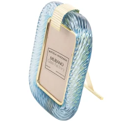 Bottega Veneziana Cornice con Struttura in Ottone Lucido e Vetro a Torciglione Laguna Azzurro Chiaro> Cornici