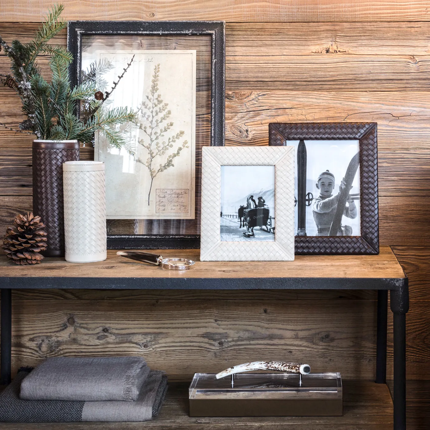 Riviere Cornice per foto Nora grande in pelle avorio> Cornici