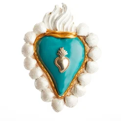 Cuore di Argilla CUORE IN CERAMICA BIANCO E TURCHESE DI SUMMER CALLING> Sculture Da Parete