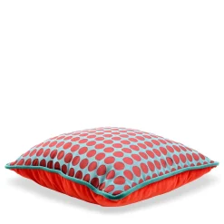 l'Opificio Cuscino Carrè azzurro e rosso in tessuto jacquard a pois><noscript><img width=