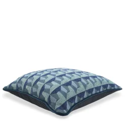 l'Opificio Cuscino Carrè blu in tessuto jacquard geometrico><noscript><img width=