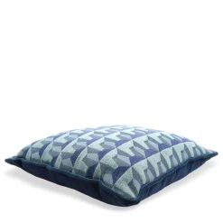l'Opificio Cuscino Carrè blu in tessuto jacquard a rilievo><noscript><img width=