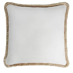LO Decor Cuscino in lino Happy bianco con frange beige> Cuscini