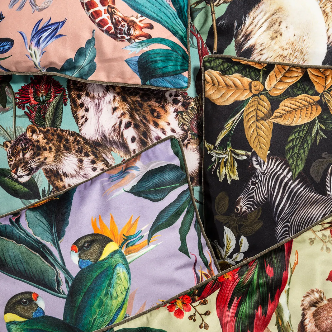 Grand Tour by Vito Nesta Cuscino in velluto Animalia con zebra e fiori gialli> Cuscini