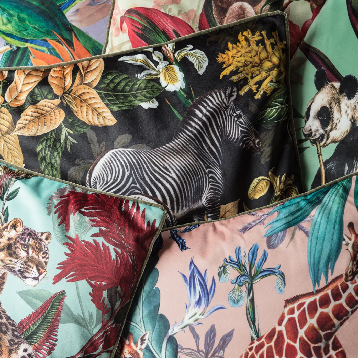 Grand Tour by Vito Nesta Cuscino in velluto Animalia con zebra e fiori gialli> Cuscini