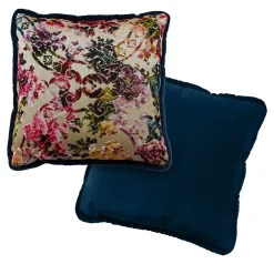 Biosofa Cuscino reversibile in velluto blu notte e fantasia floreale> Cuscini