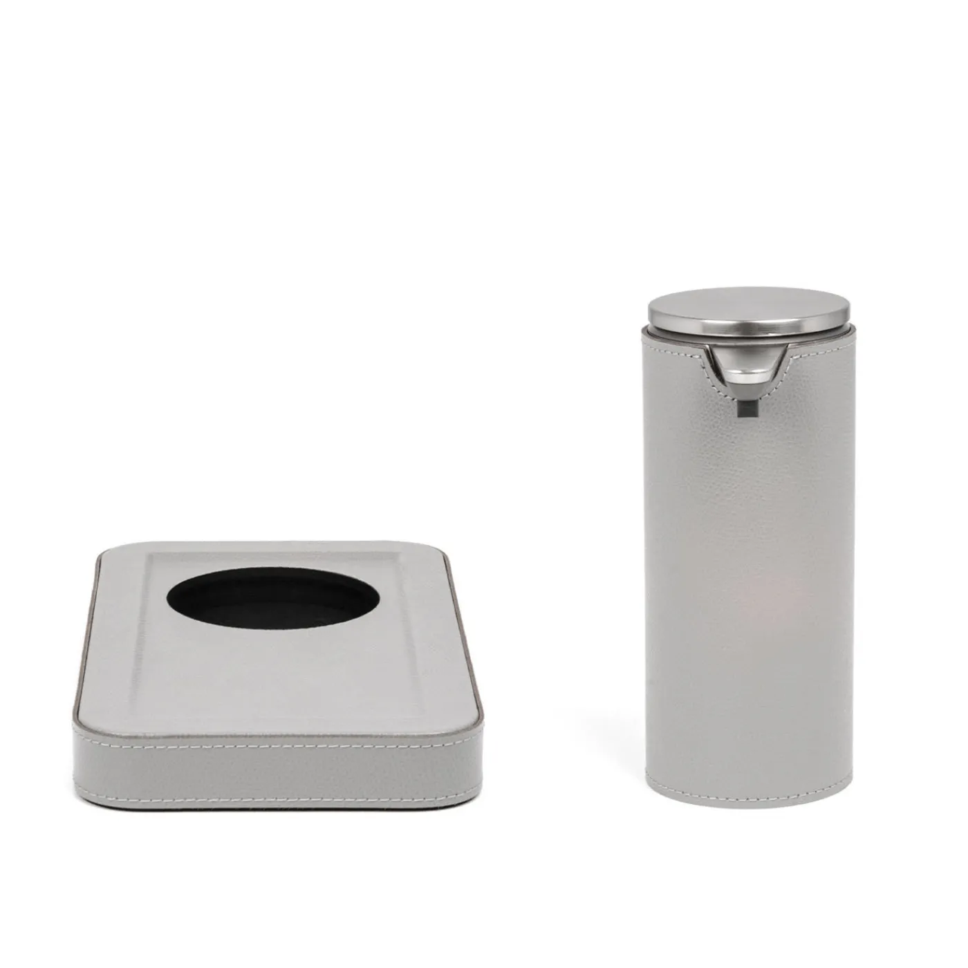 Pinetti Dispenser automatico in pelle grigio chiaro con vassoio Igea> Arredo Bagno