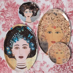 Vetrofuso DONNE FIORITE Bianca Vassoio ovale> Piatti Decorativi