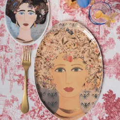 Vetrofuso DONNE FIORITE Set di 2 vassoi ovali Polina> Piatti Decorativi