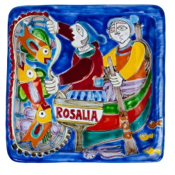 Ceramiche De Simone DS Piastra quadrata Pescatori> Piatti Decorativi