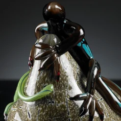 VGnewtrend Due lucertole verdi di vetro su pietra> Statuine