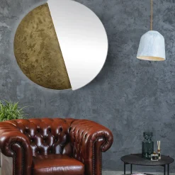 Disain 1971 Eclisse Specchio Grande Rotondo Decorato con Resina Spatolata Bronzo><noscript><img width=