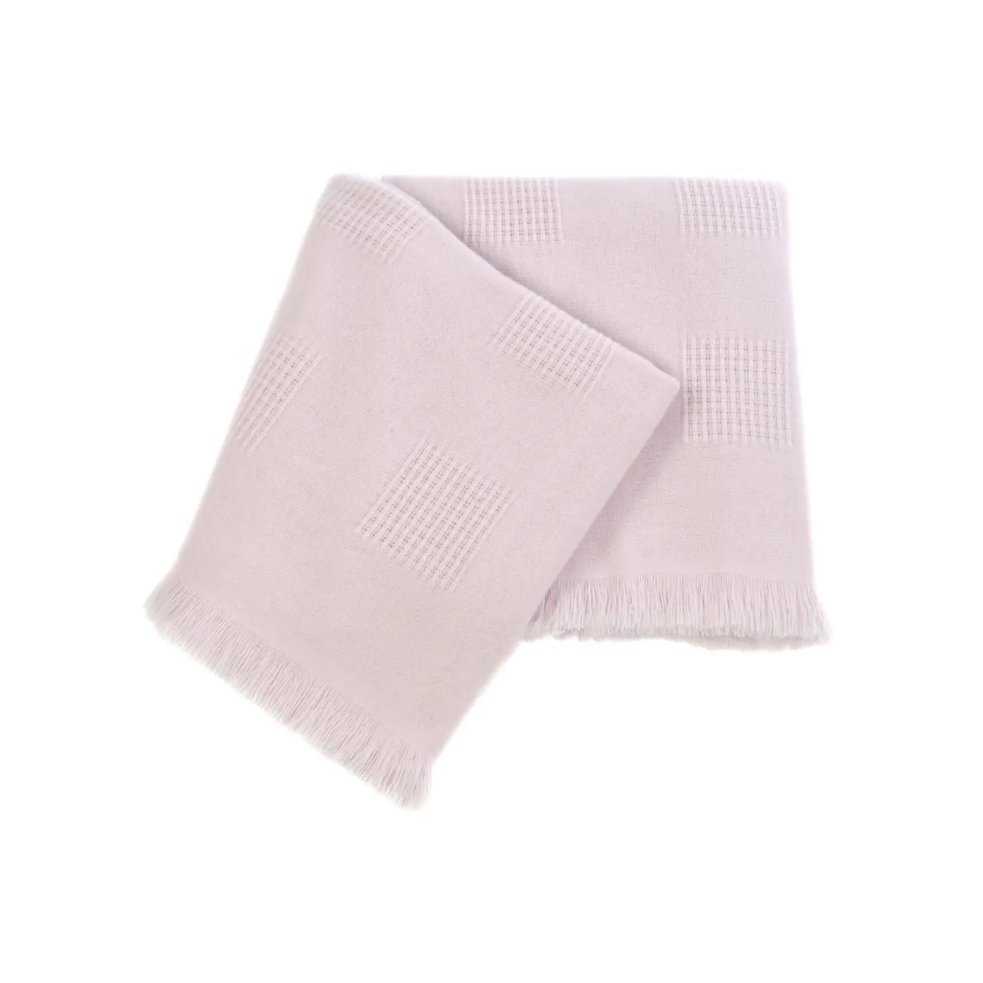 San Patrignano Farnese Soft Pink 100% Cashmere Singolo Plaid con frange corte> Coperte