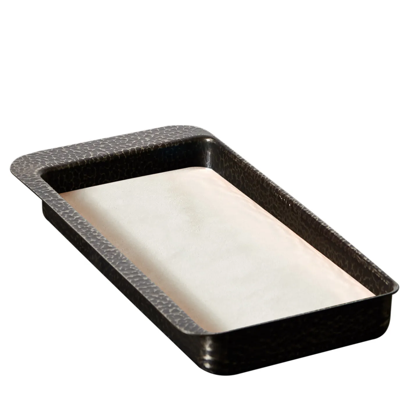 Zanetto Firenze Vassoio rettangolare brunito e bianco crema con tasca vuota> Svuotatasche