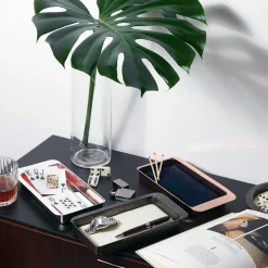 Zanetto Firenze Vassoio rettangolare brunito e bianco crema con tasca vuota> Svuotatasche