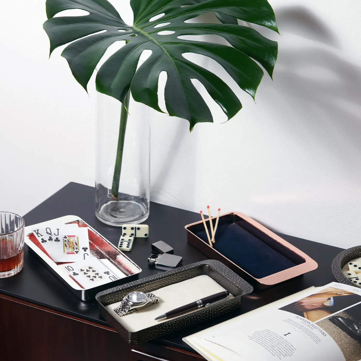 Zanetto Firenze Vassoio rettangolare brunito e bianco crema con tasca vuota> Svuotatasche