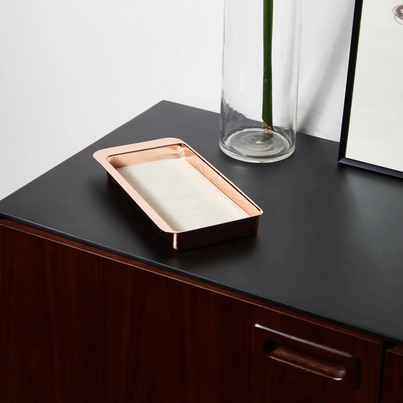 Zanetto Firenze Vassoio rettangolare a tasca vuota in rame e bianco crema> Svuotatasche