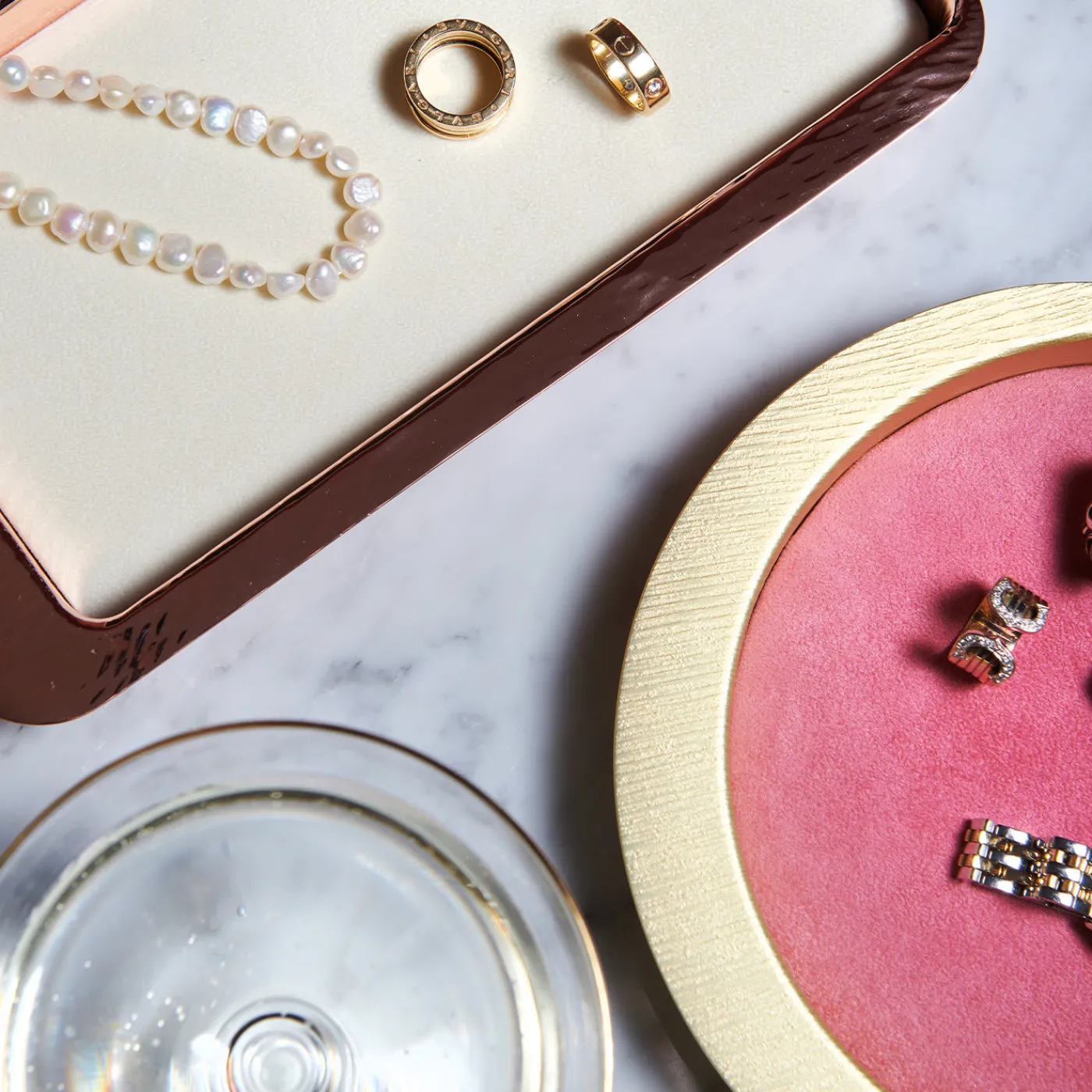 Zanetto Firenze Vassoio rettangolare a tasca vuota in rame e bianco crema> Svuotatasche