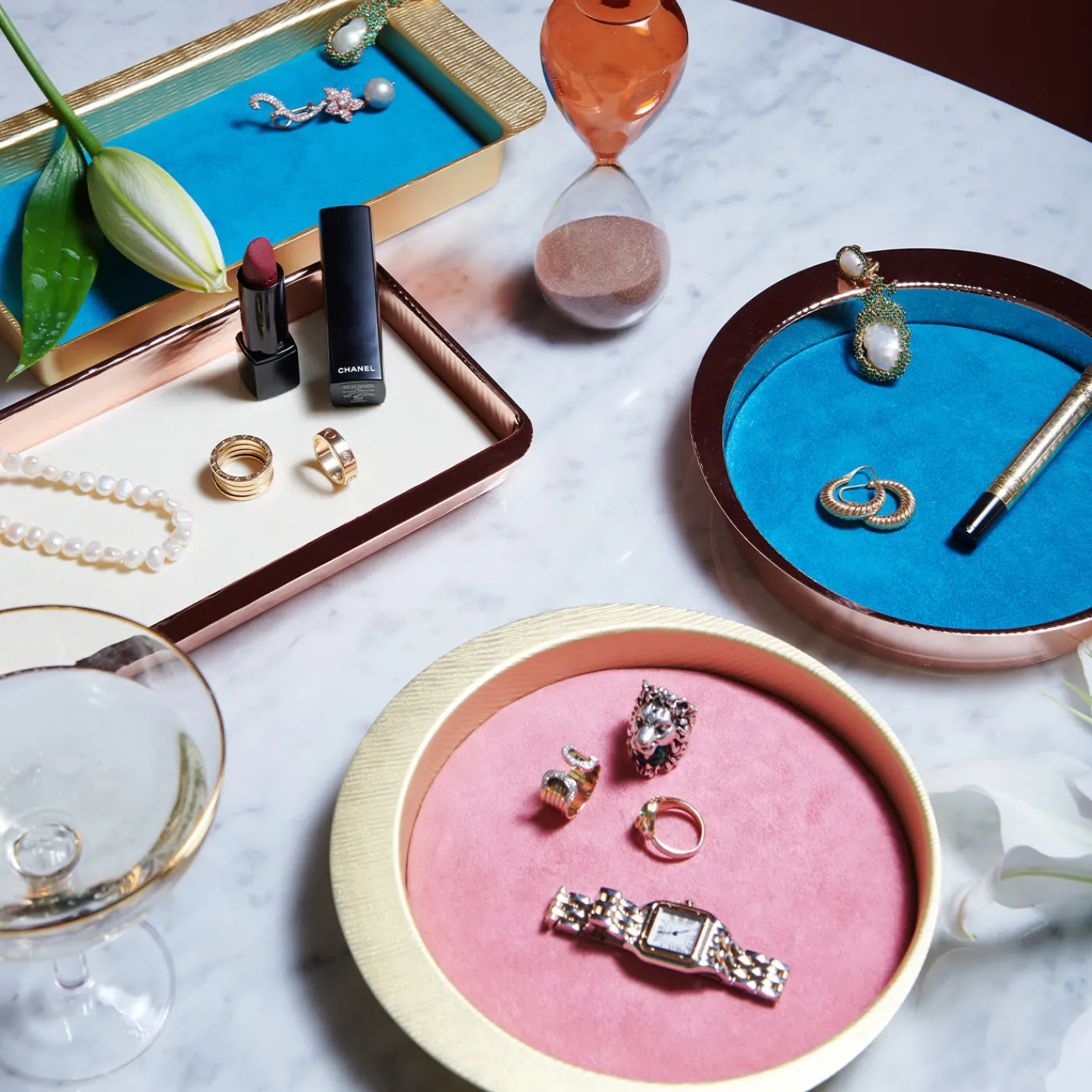 Zanetto Firenze Vassoio tondo in rame e azzurro con tasca vuota> Svuotatasche