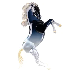 Zanetti Murano Grande cavallo da riproduzione in vetro nero> Statuine