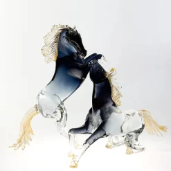 Zanetti Murano Grande cavallo da riproduzione in vetro nero><noscript><img width=