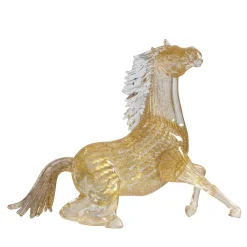 Zanetti Murano Grande cavallo seduto in vetro dorato> Statuine
