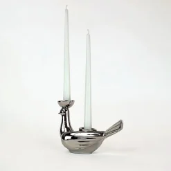 Ceramica Gatti 1928 Grande Portacandela in Ceramica Fiamme Bestiali Colomba Platino> Candelieri E Portacandele