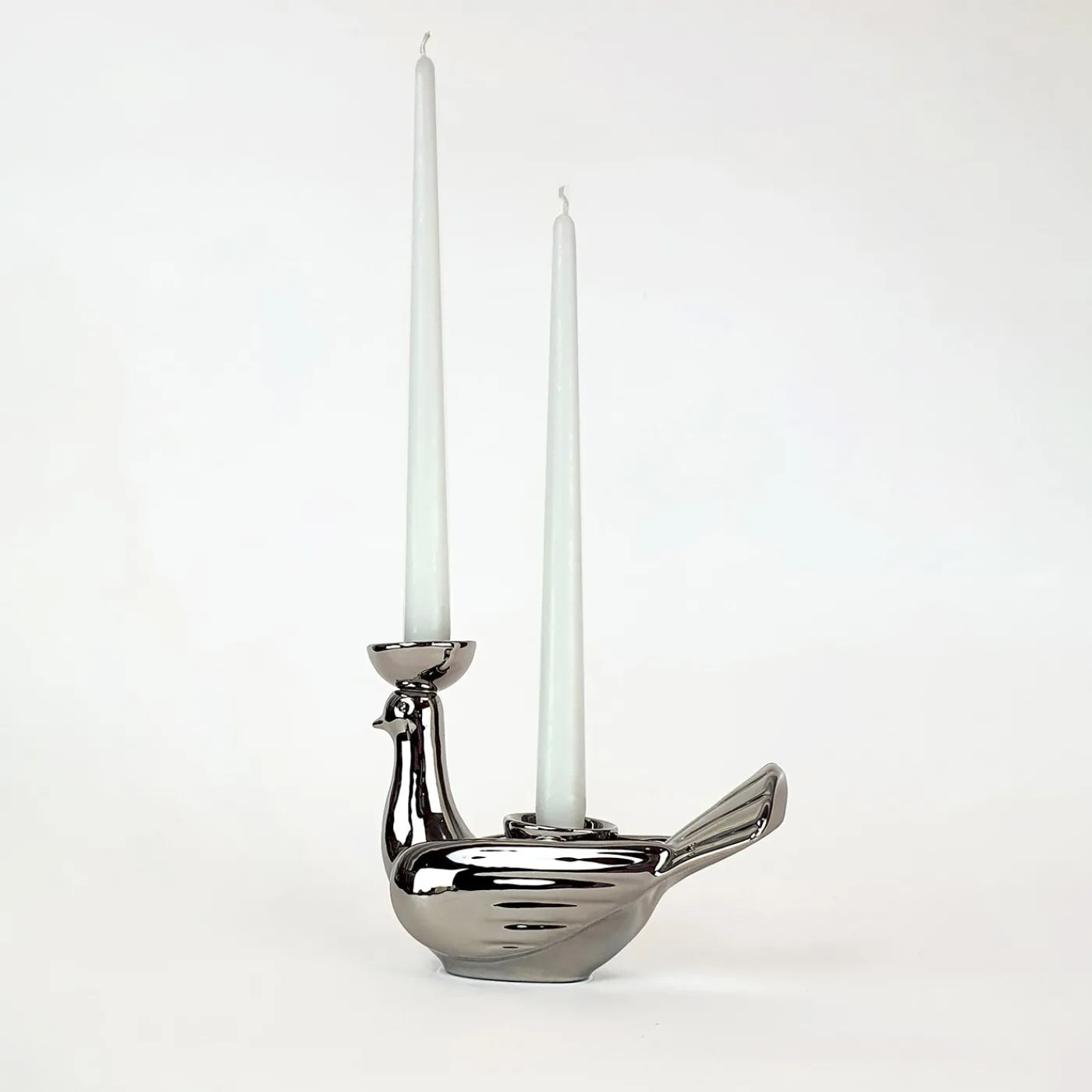 Ceramica Gatti 1928 Grande Portacandela in Ceramica Fiamme Bestiali Colomba Platino> Candelieri E Portacandele