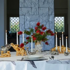 Ceramica Gatti 1928 Grande Portacandela in Ceramica Fiamme Bestiali Colomba Platino><noscript><img width=