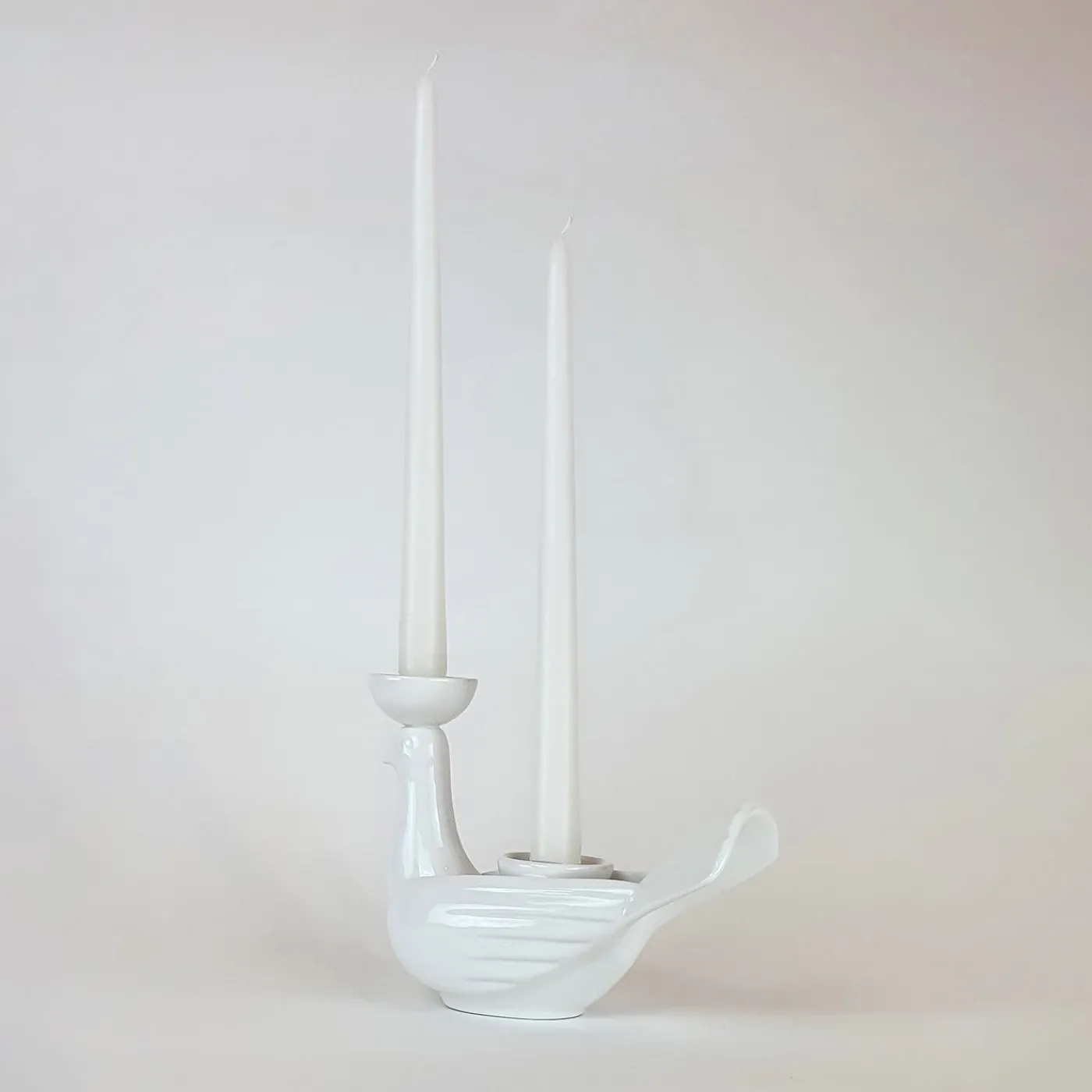 Ceramica Gatti 1928 Grande Portacandela in Ceramica Fiamme Bestiali Colomba Bianca> Candelieri E Portacandele