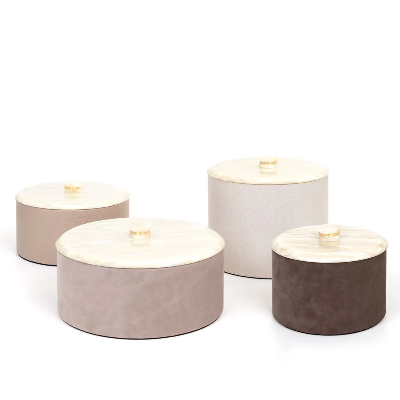 Pinetti Kelly - Scatola cilindrica grande con coperchio, color taupe> Scatole