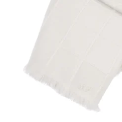 San Patrignano Kimberly Crema 100% Cashmere Doppio Plaid con frange corte laterali><noscript><img width=