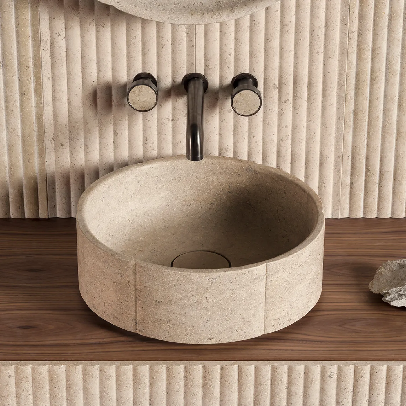 Luce Di Carrara Lavabo da piano in marmo beige rotondo Sartoriale> Lavabi E Vasche Da Bagno