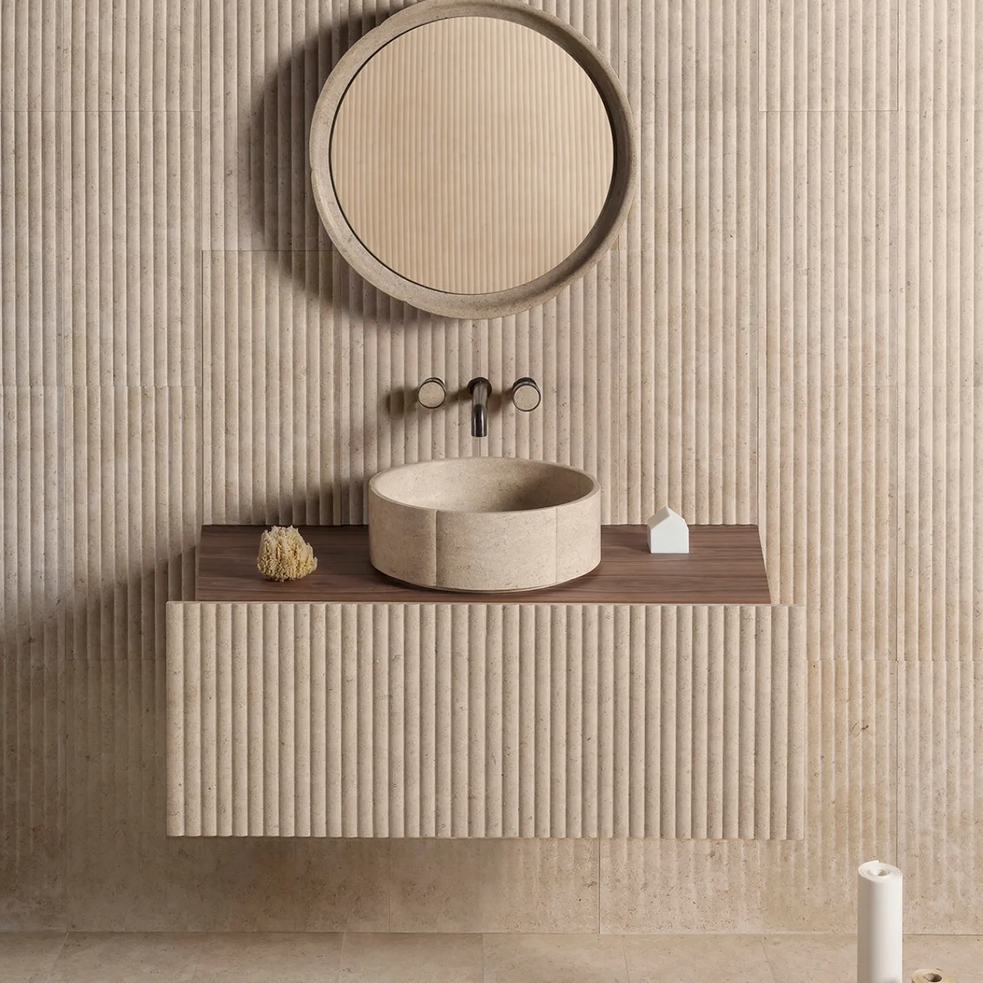Luce Di Carrara Lavabo da piano in marmo beige rotondo Sartoriale> Lavabi E Vasche Da Bagno