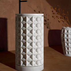 Kreoo Lavabo in marmo Bianco del Re a colonna cilindrica Dawn><noscript><img width=