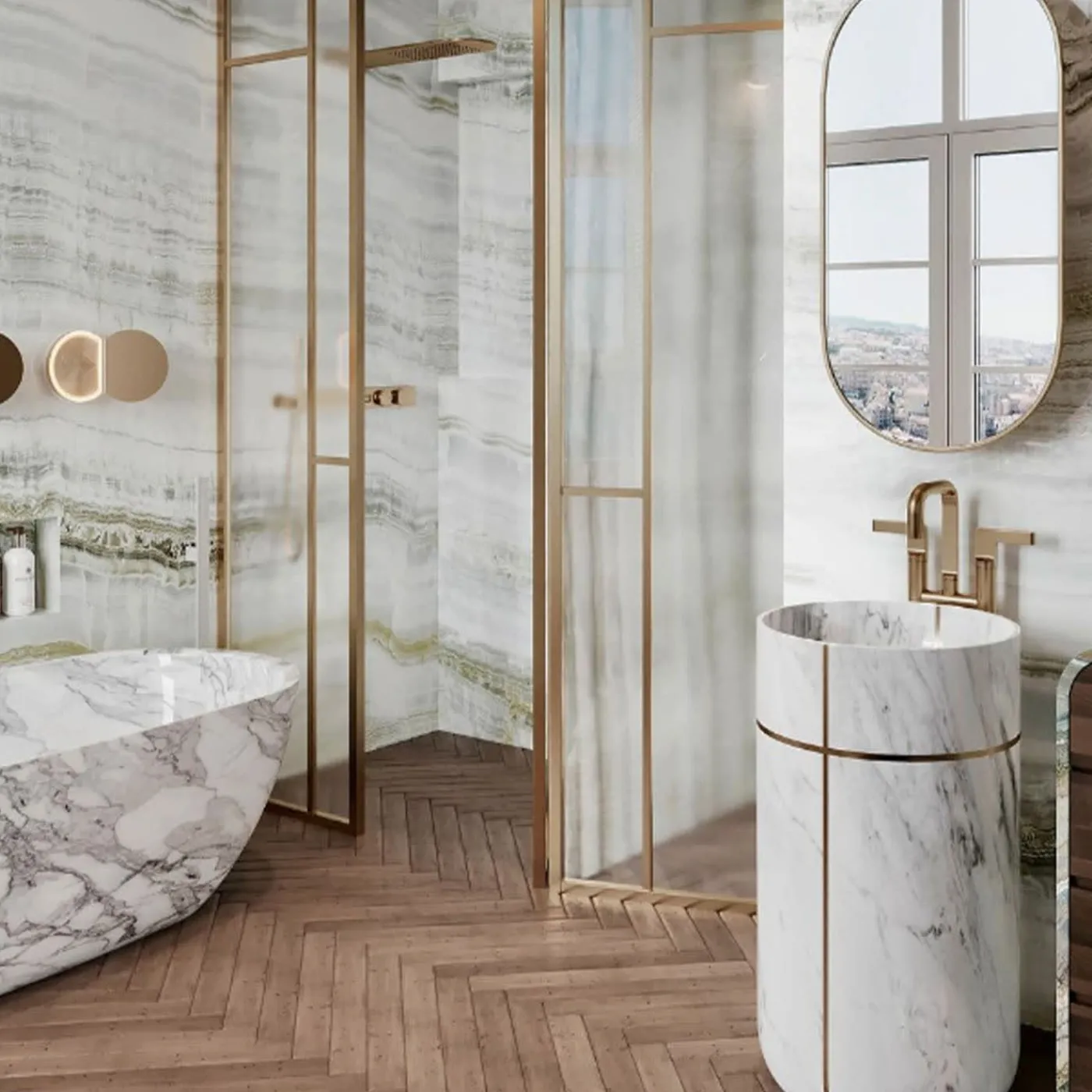 Kreoo Lavabo Tao Freestanding in Calacatta Oro> Lavabi E Vasche Da Bagno