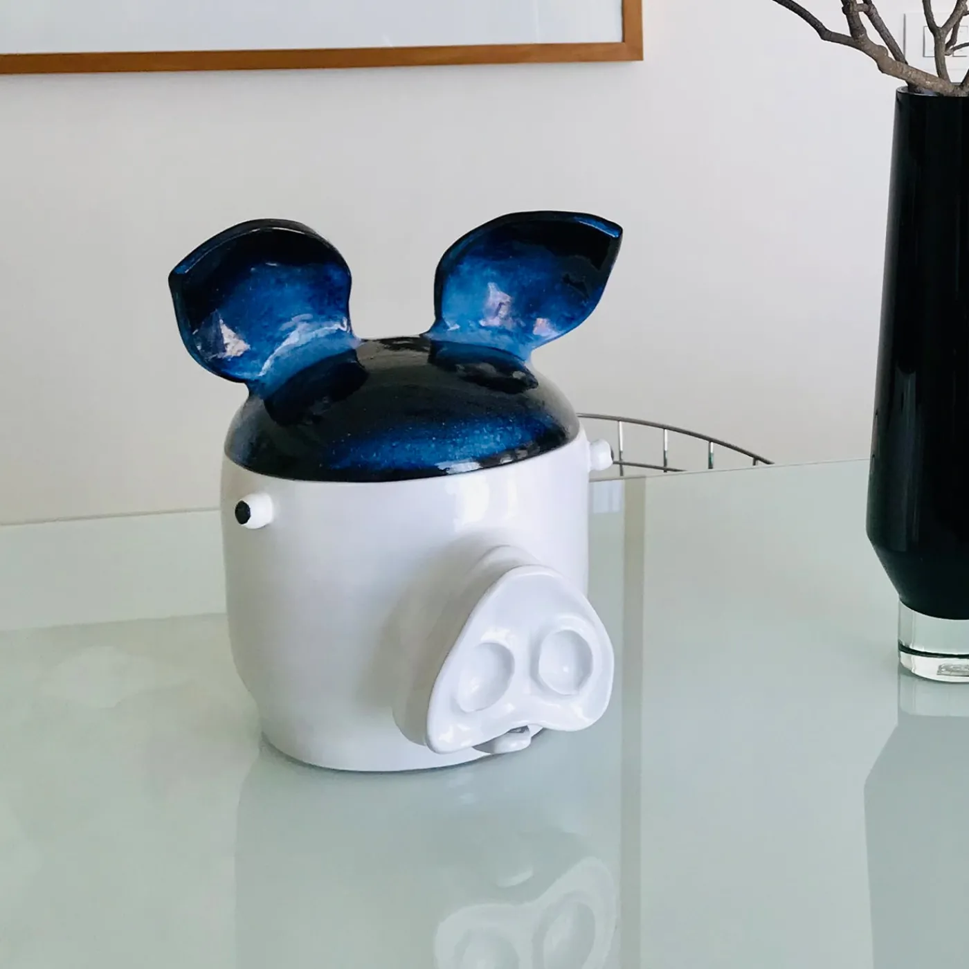 Freaklab Maiale Contenitore grande blu e bianco con coperchio> Vasi Con Coperchio