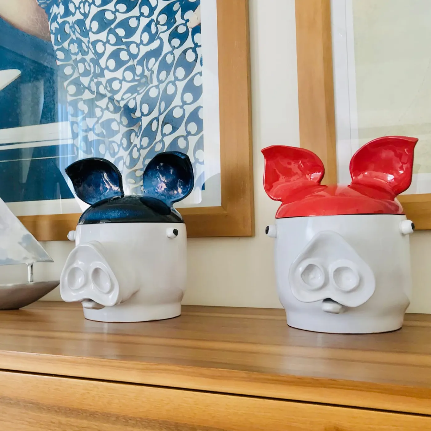 Freaklab Maiale Contenitore grande blu e bianco con coperchio> Vasi Con Coperchio