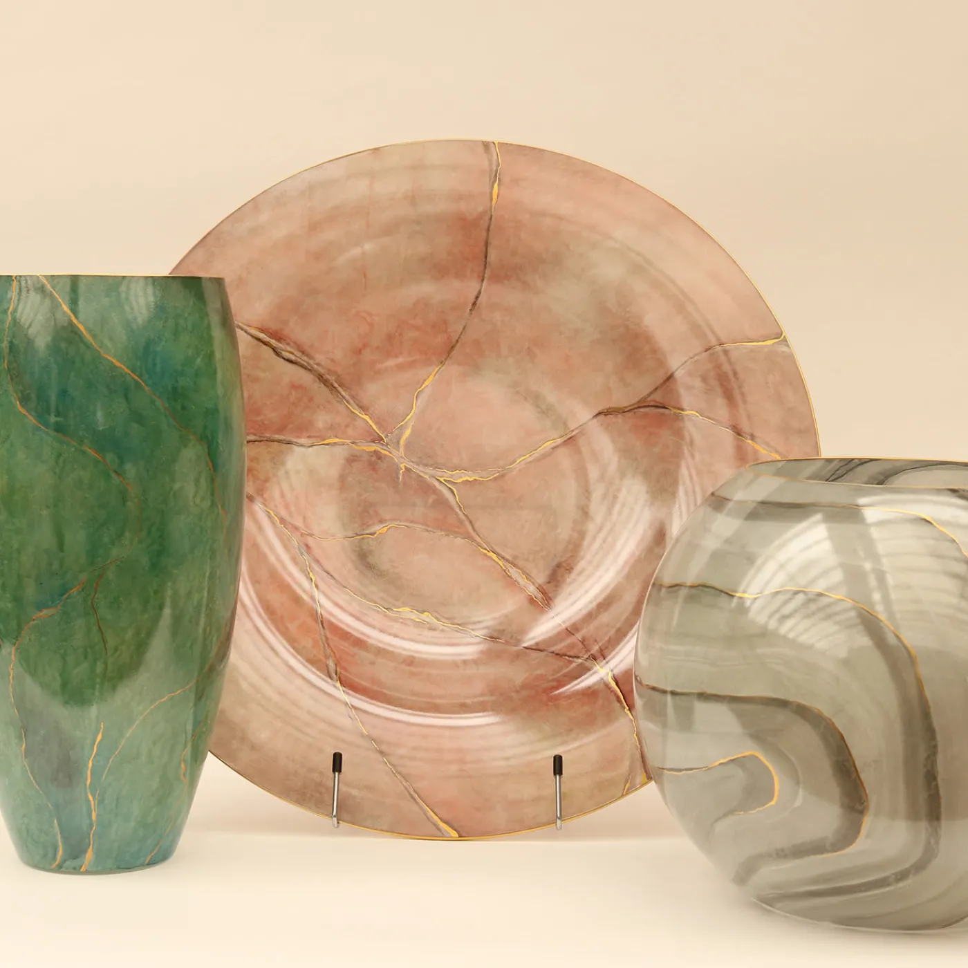 Griffe Montenapoleone by Vetrerie di Empoli Marmo Piatto grande rosa con oro> Piatti Decorativi