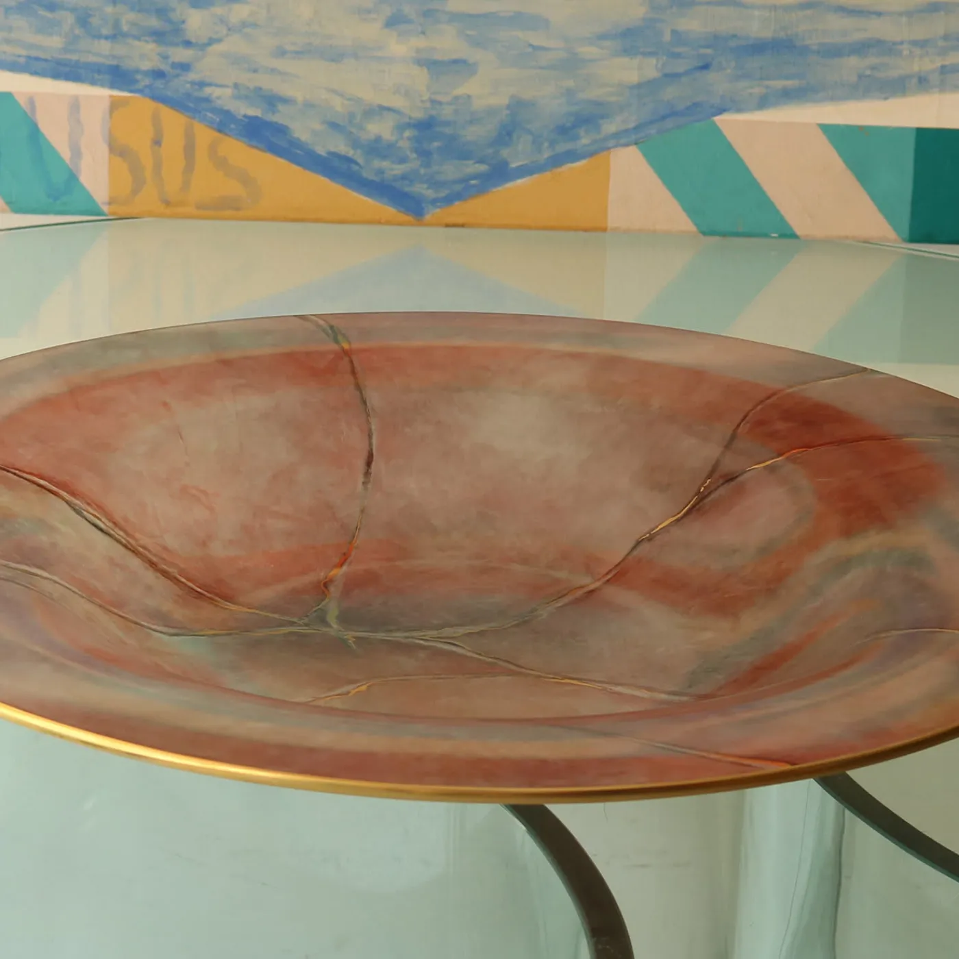 Griffe Montenapoleone by Vetrerie di Empoli Marmo Piatto grande rosa con oro> Piatti Decorativi