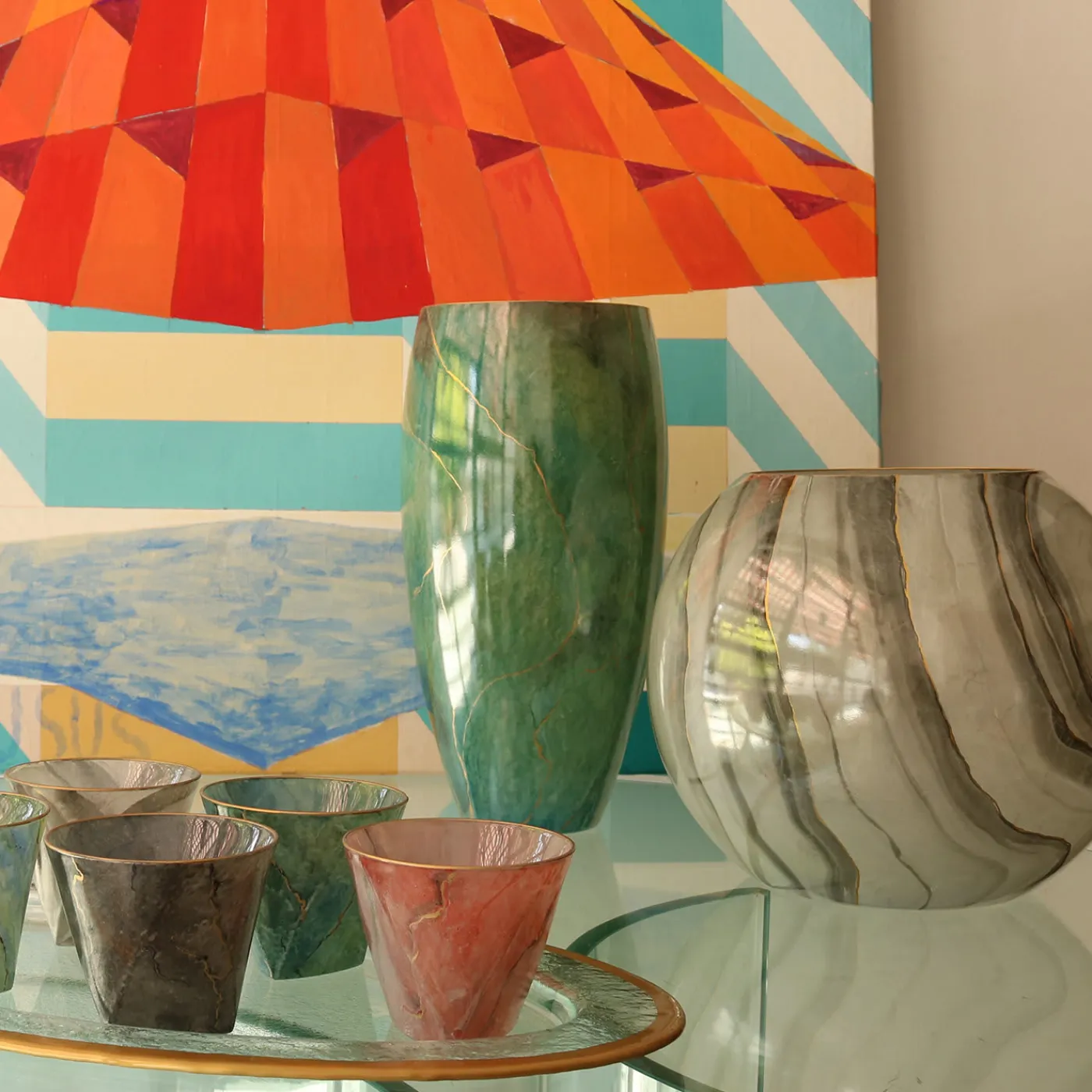 Griffe Montenapoleone by Vetrerie di Empoli Marmo Vaso alto verde con oro> Vasi Da Fiori