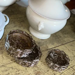 Caspal Mini cestino rotondo intrecciato in argento placcato><noscript><img width=