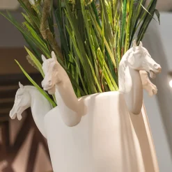 VGnewtrend Obice Horse 5 Teste Vaso decorativo bianco><noscript><img width=
