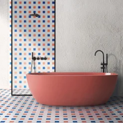 Francesco De Maio Piastrella La Navata In Ceramica Corallo E Blu Motivo Geometrico> Piastrelle E Pavimenti