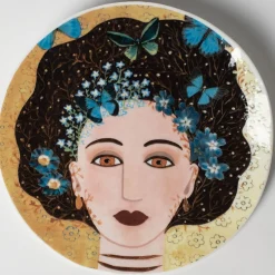 Vetrofuso Piatto DONNE FIORITE Bianca> Piatti Decorativi