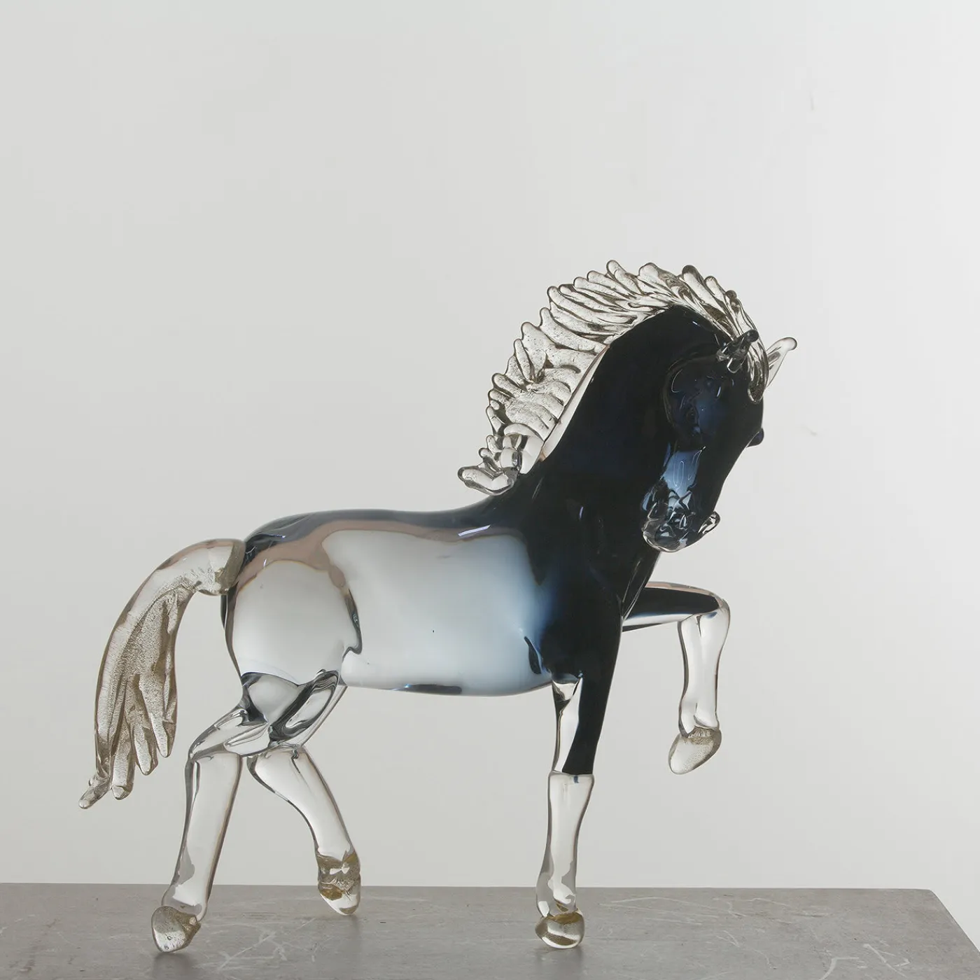 Zanetti Murano Piccolo cavallo rampante in vetro nero> Statuine